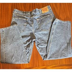 Levis 550 Relaxed Fit Tapered Leg Jeans 42X30 Blue 5 Pocket Denim Stain